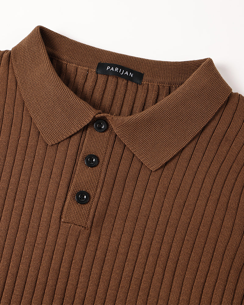 Highgate Long Sleeve Button Polo - Brown