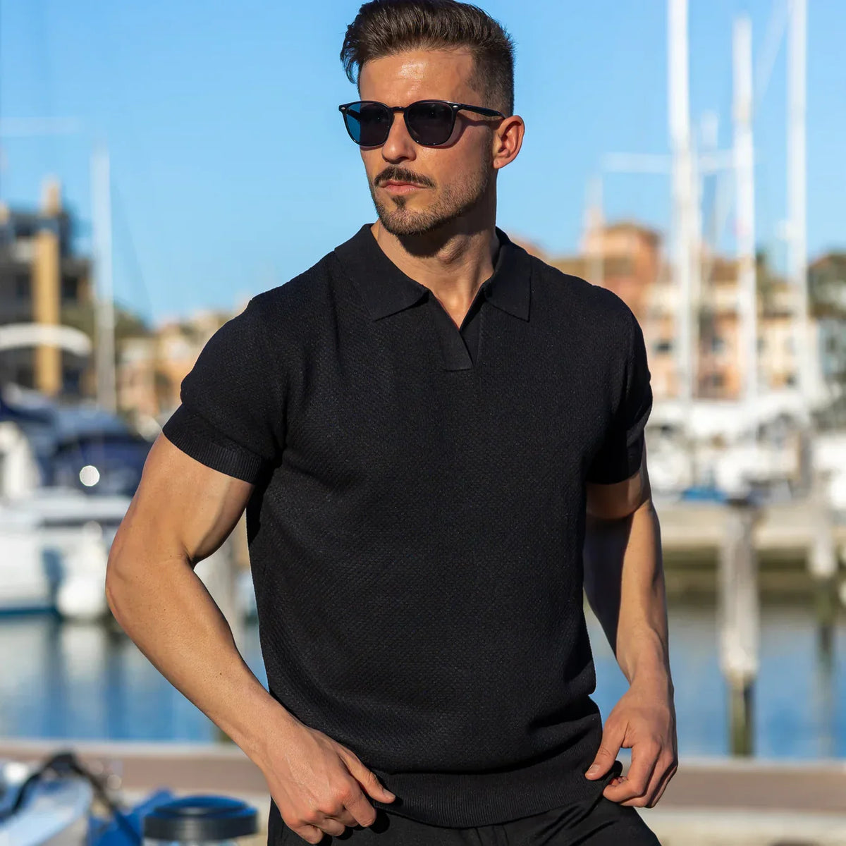 Riviera V-Neck Polo - Black