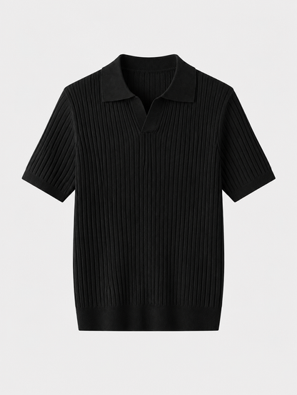 Ashford Ribbed Knit Polo - Black