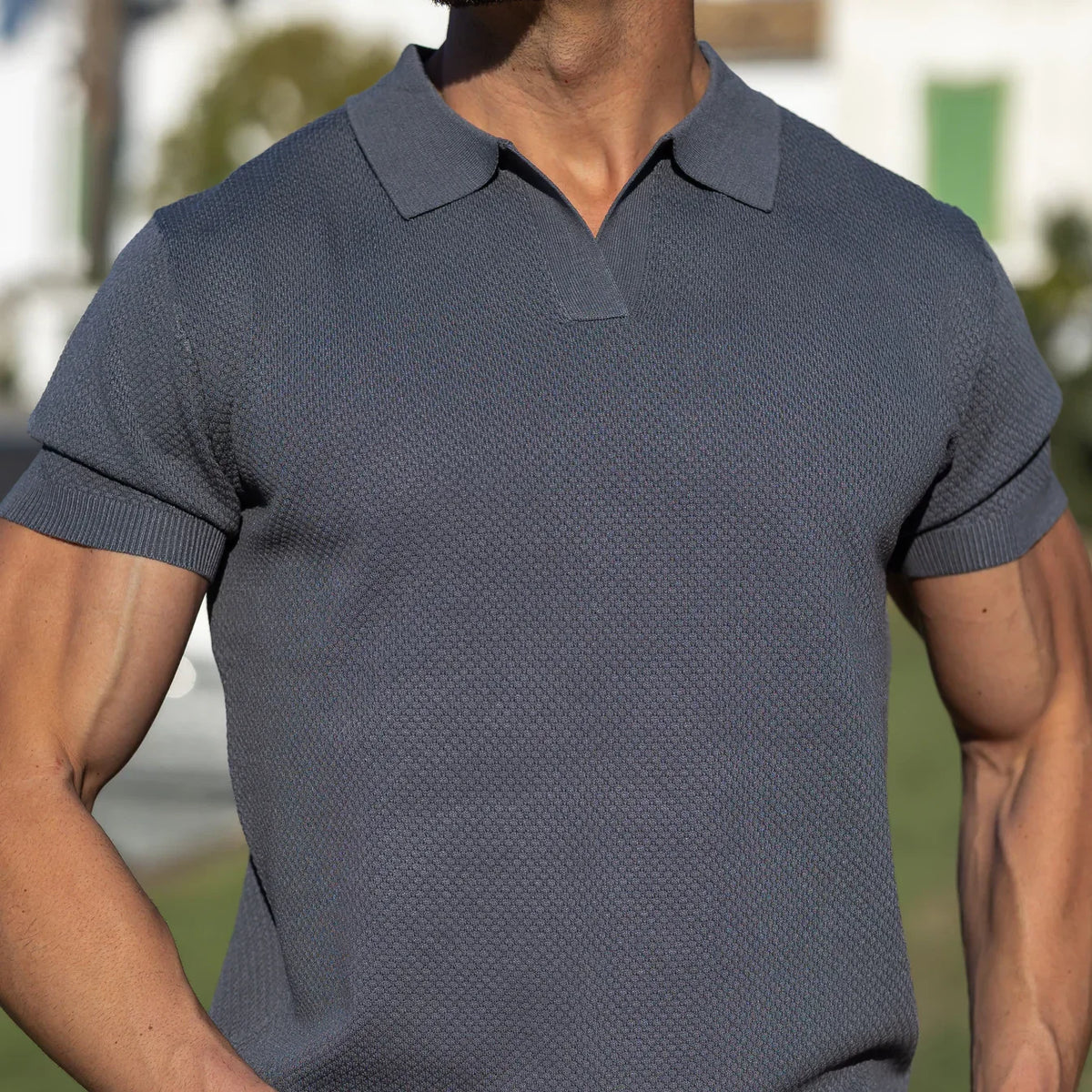 Riviera V-Neck Polo - Dark Grey